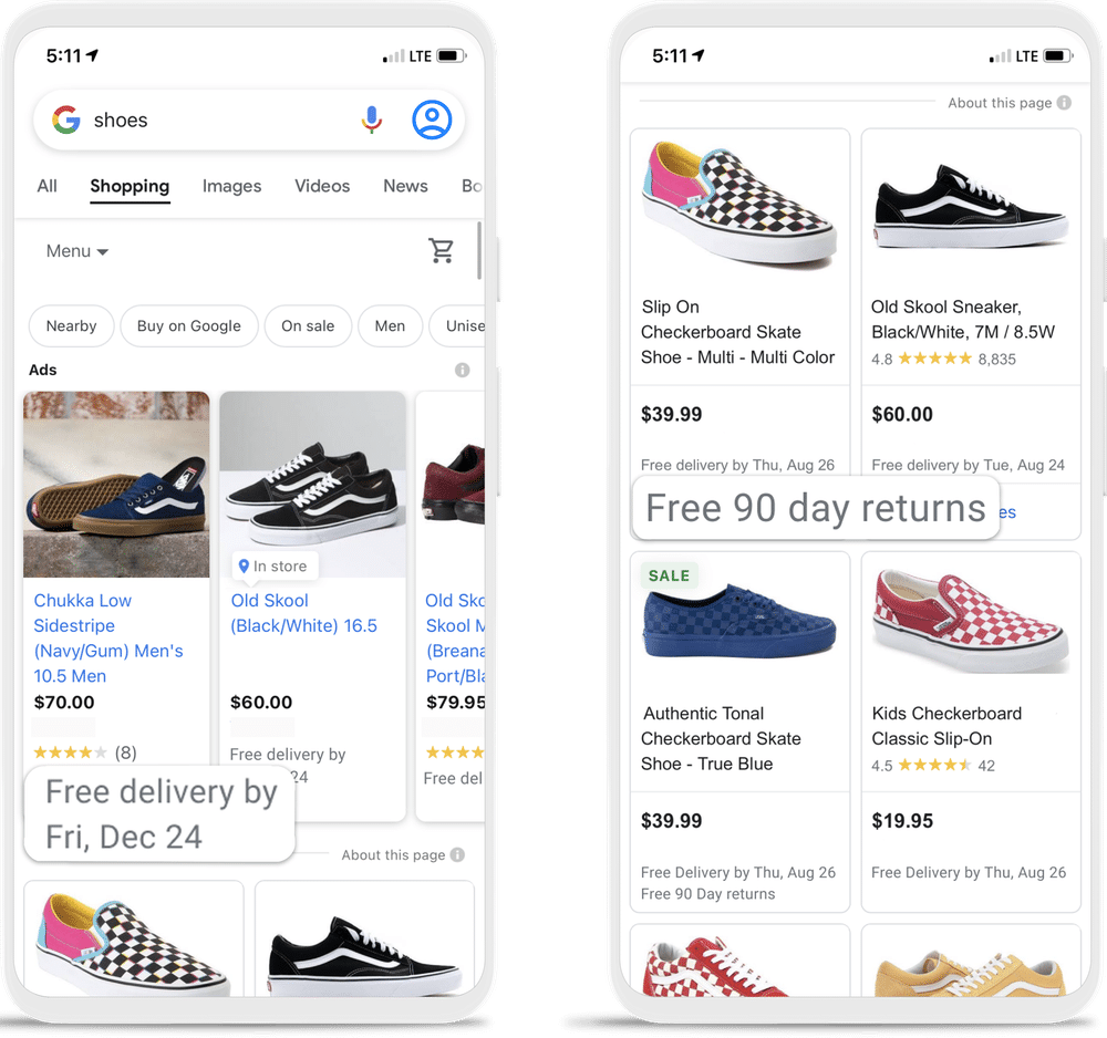 google shopping shoes example